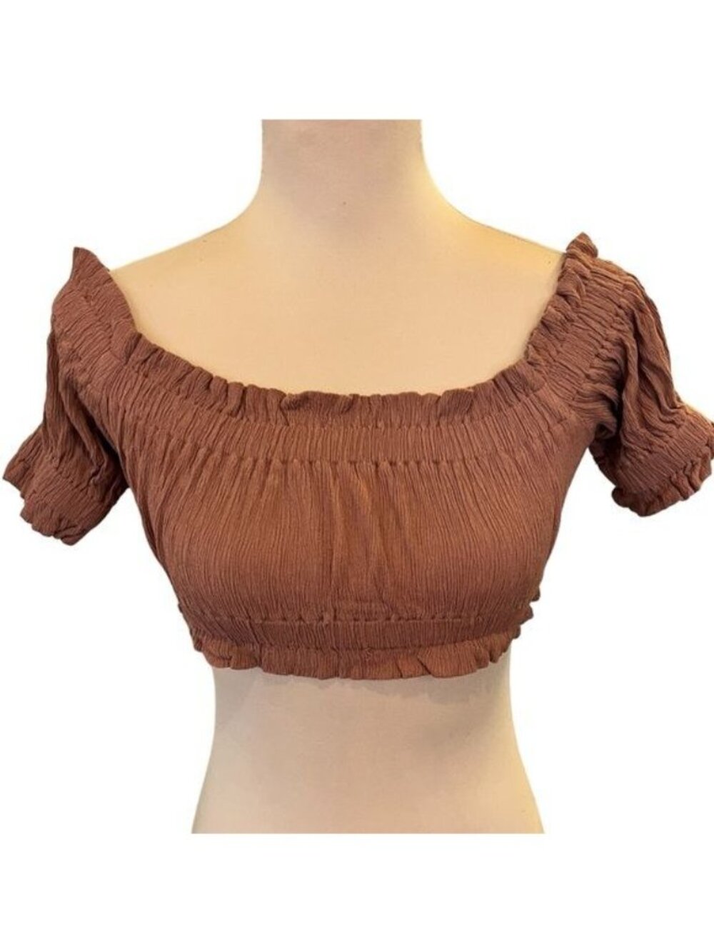 Mable cropped top gauze like rayon brown Size Small Off the Shoulder - Picture 4 of 9
